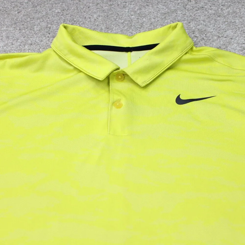 Nike Golf Polo Mens XL Yellow Icon‎ Jacquard Camo Standard Fit Dri-Fit S/S